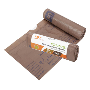 Worki do segregacji odpadów z taśmą ECO BAGS 60L brązowe 10 sztuk RAVI